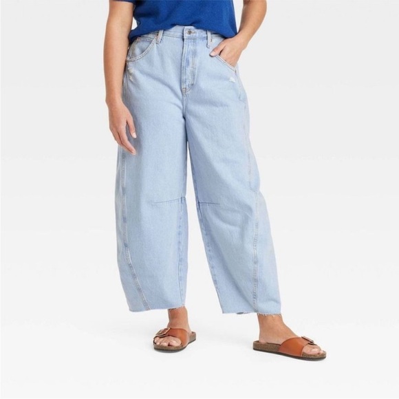Universal Thread High-Rise BARREL Curved Leg Ankle Jeans Universe Blue SZ 14 NWT - Picture 1 of 4